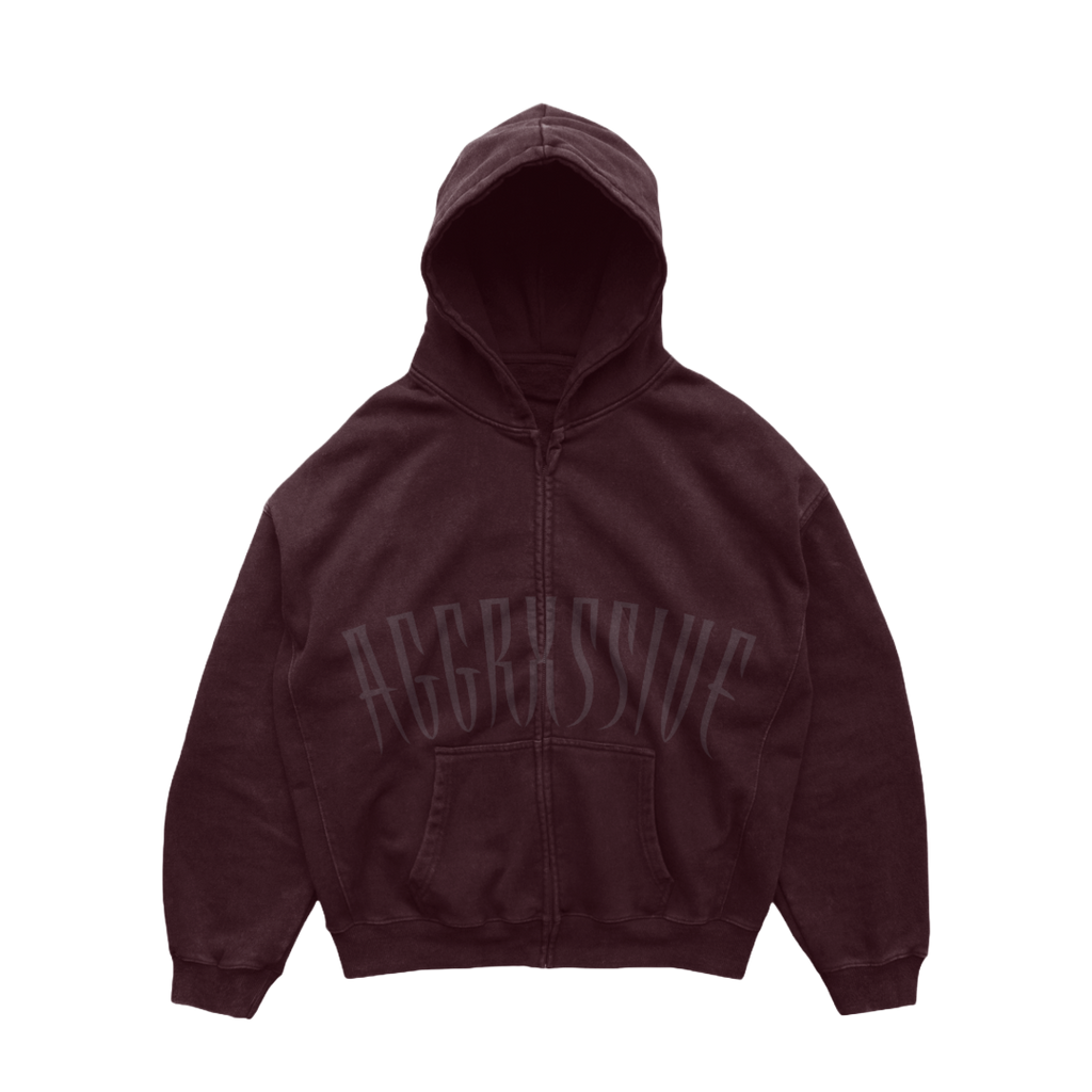 THE BORN IN FLAMES BURGUNDY ZIP UP