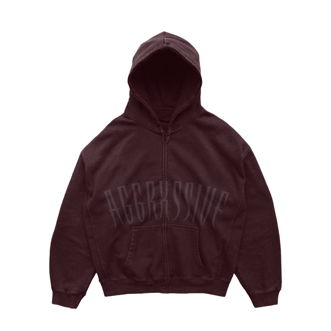THE BORN IN FLAMES BURGUNDY ZIP UP